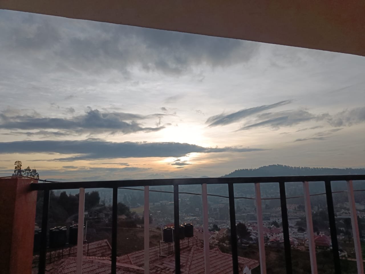 Evening sunset view from balcony with scenic landscape