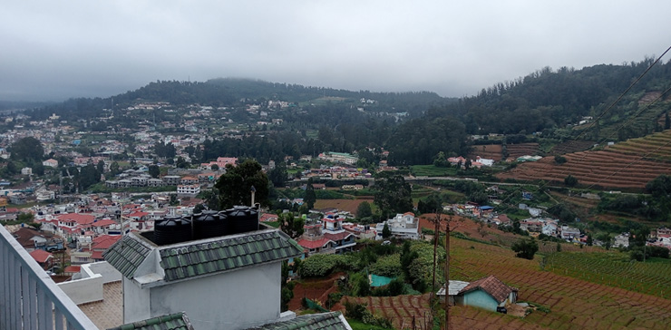 Panoramic valley and town view
