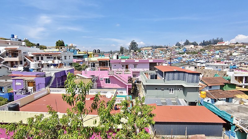 View of colorful houses on a hillside town
