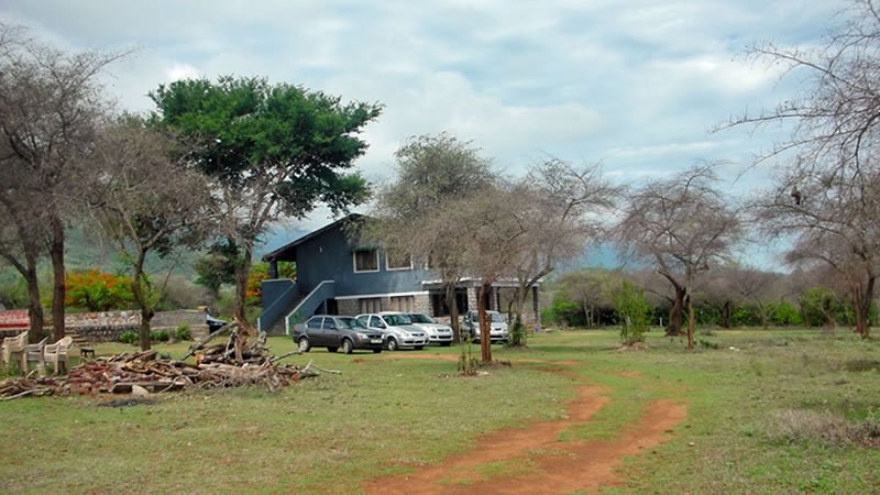 Woodland stay with open grassy grounds, trees and parked vehicles