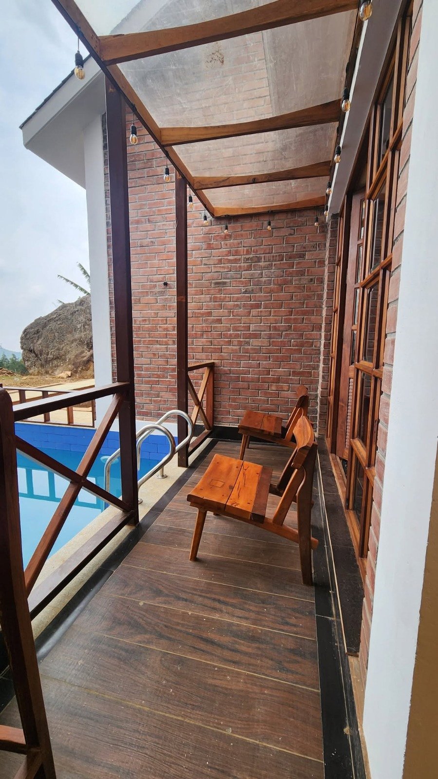 Deck chairs by pool